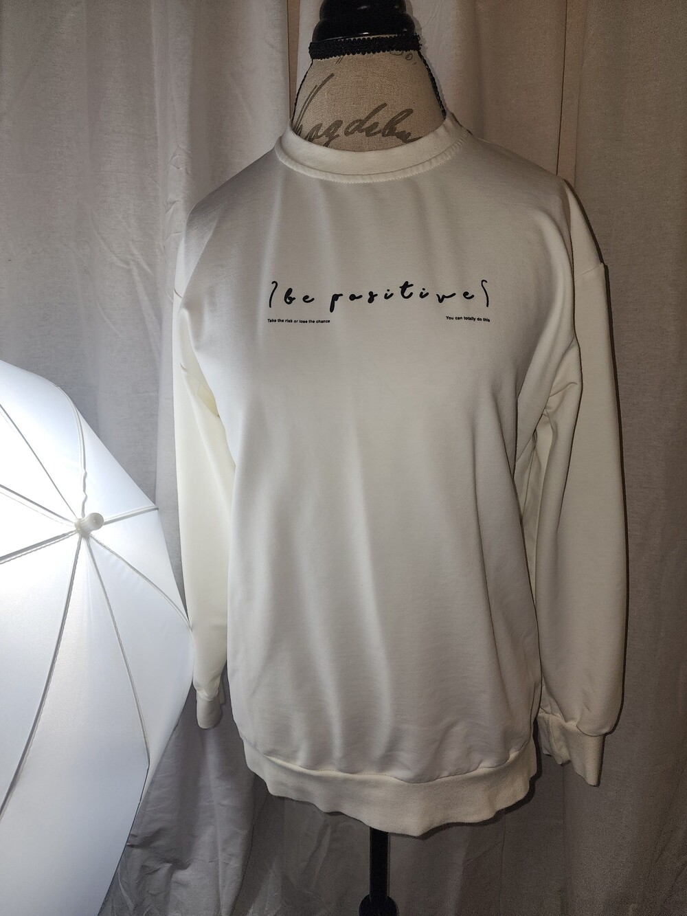 Gangs White Be Positive Sweatshirt Medium Cotton Blend